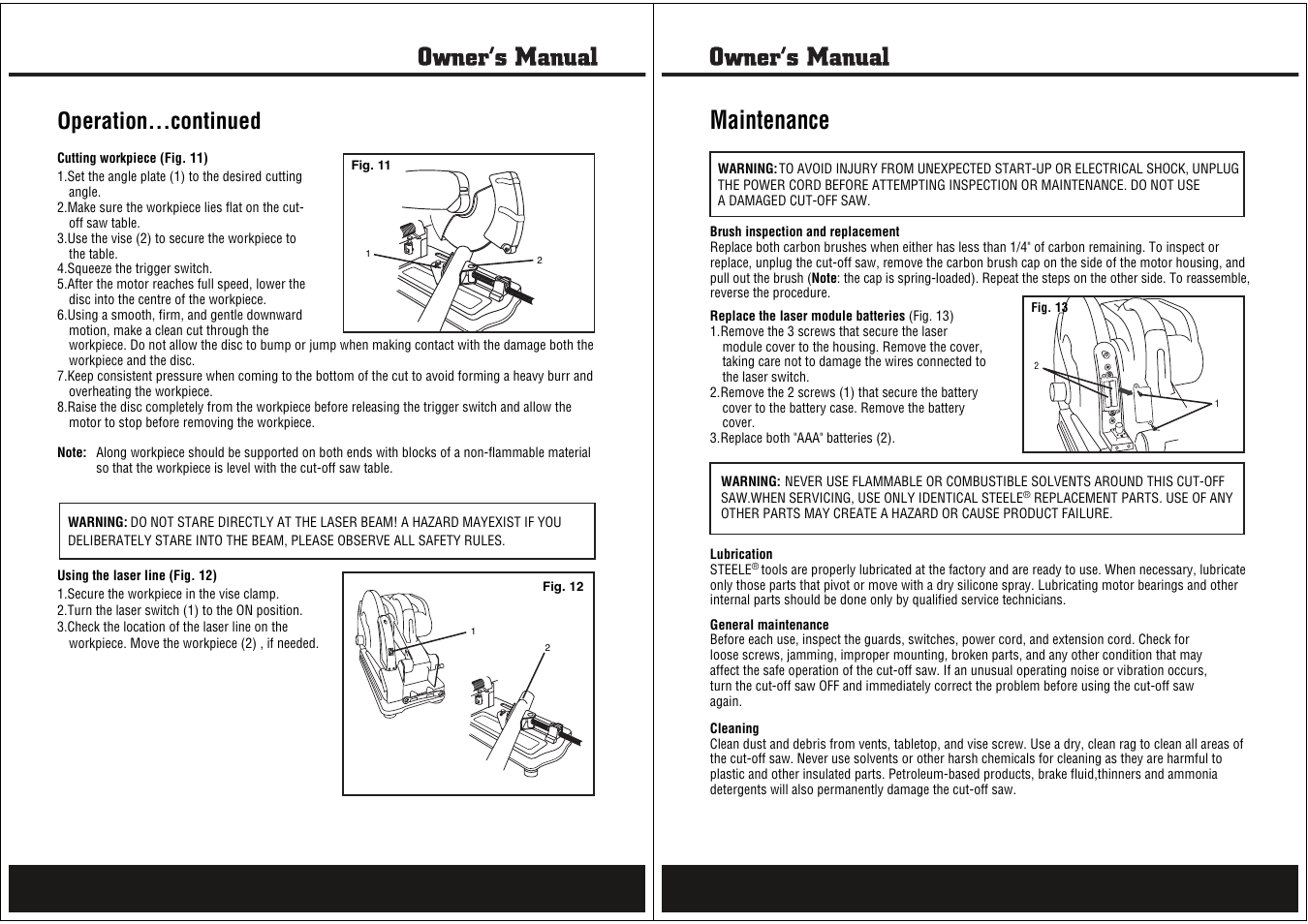 Maintenance, Operation...continued | Steele Products SP-PB125 User Manual | Page 7 / 10