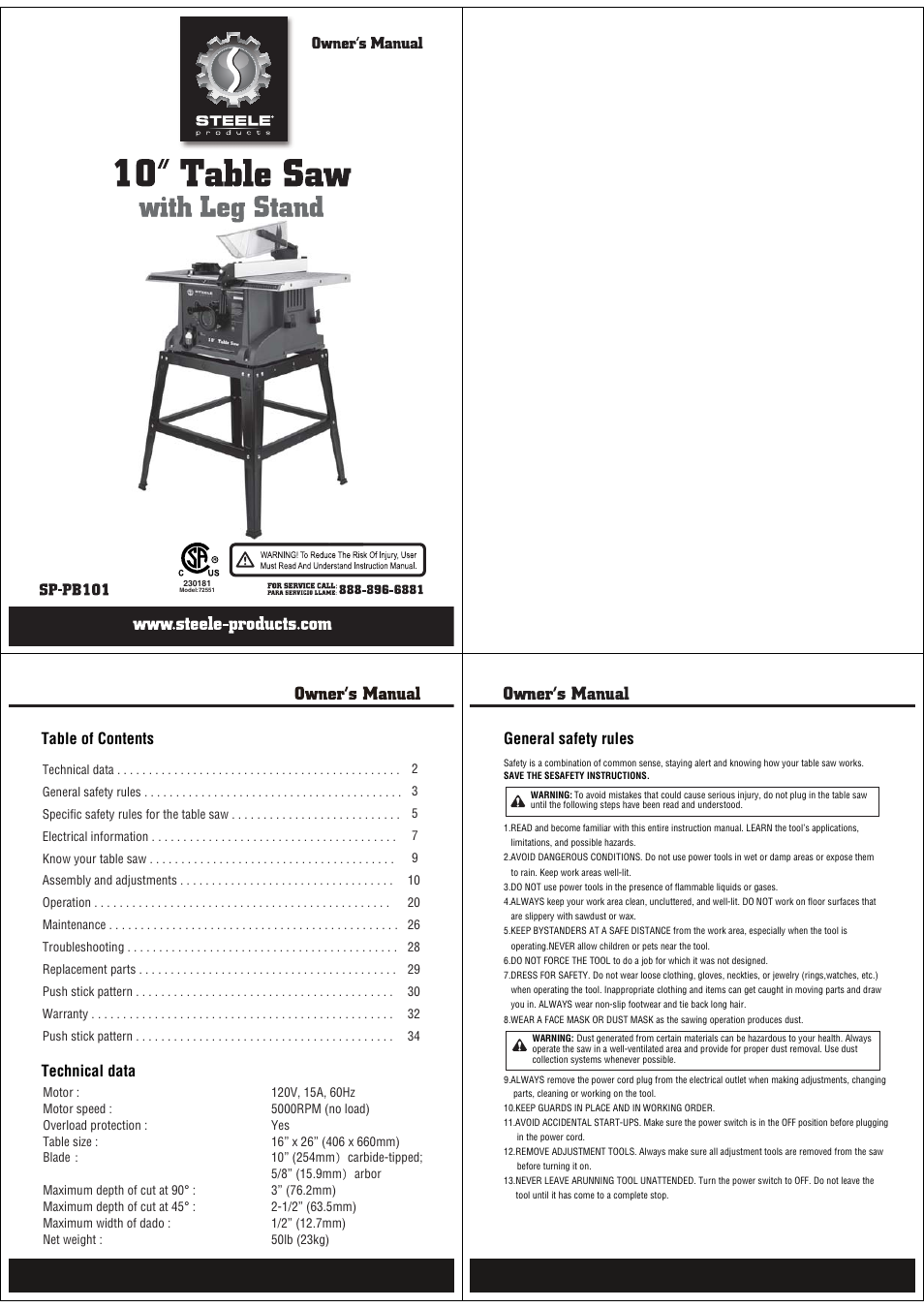 Steele Products SP-PB101 User Manual | 9 pages