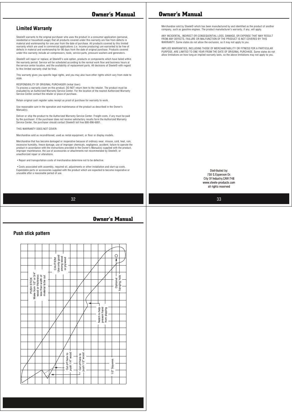 Push stick pattern | Steele Products SP-PB101 User Manual | Page 9 / 9