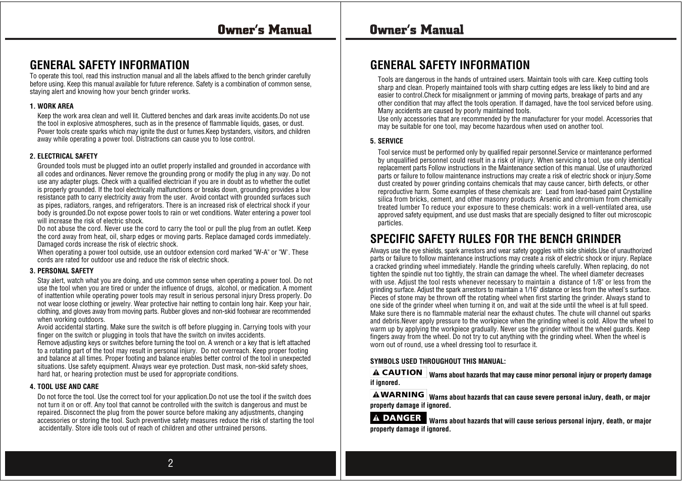 General safety information, Specific safety rules for the bench grinder | Steele Products SP-PB008 User Manual | Page 2 / 8