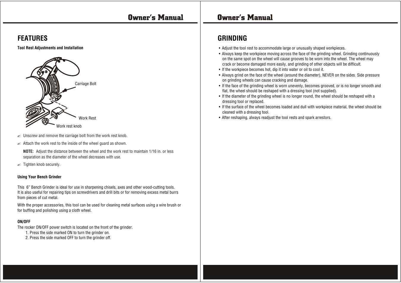 Features, Grinding | Steele Products SP-PB006 User Manual | Page 5 / 8