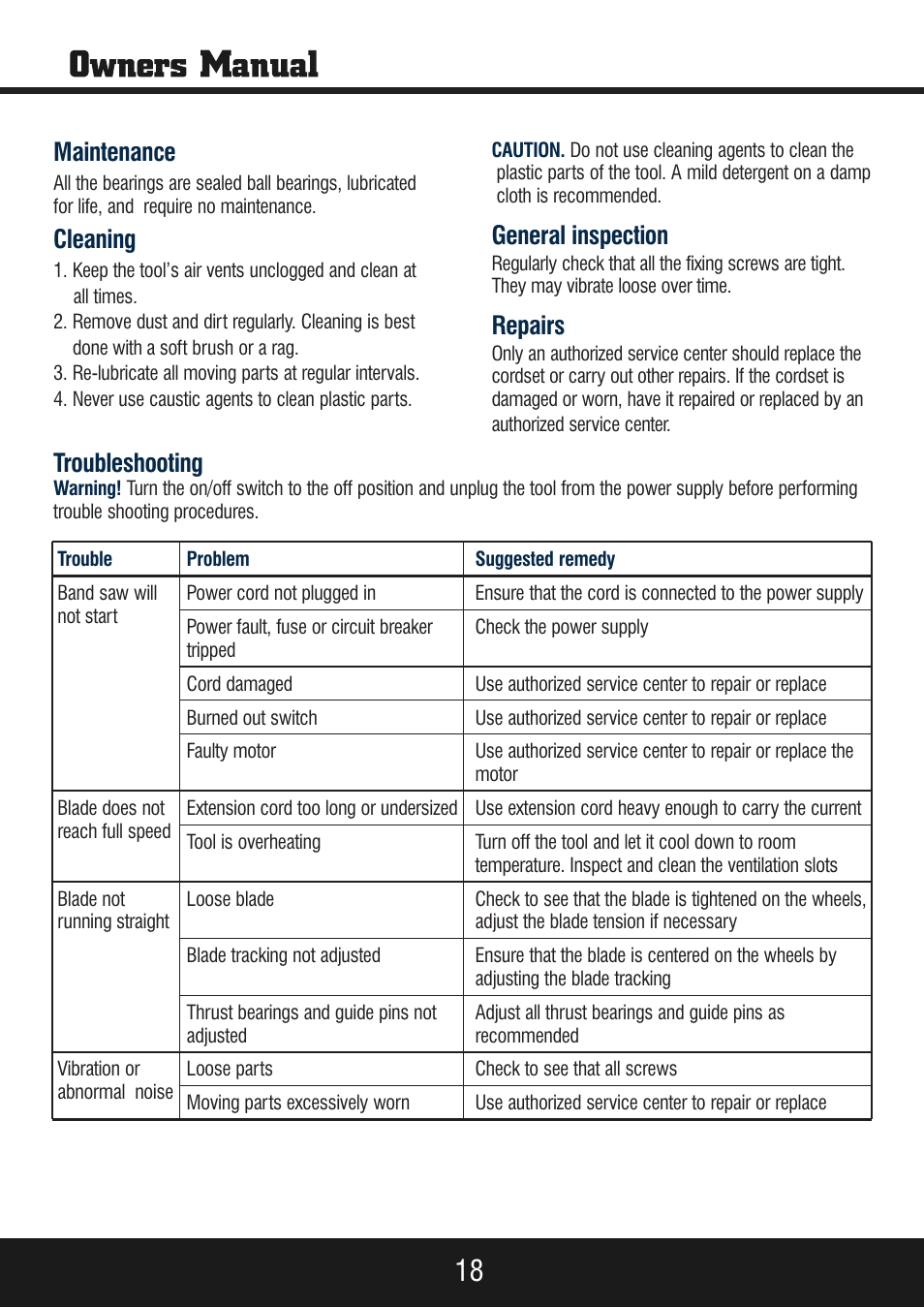 Sp-pb140 eng_manual 18.pdf, Maintenance, Cleaning | General inspection, Repairs, Troubleshooting | Steele Products SP-PB140 User Manual | Page 18 / 18