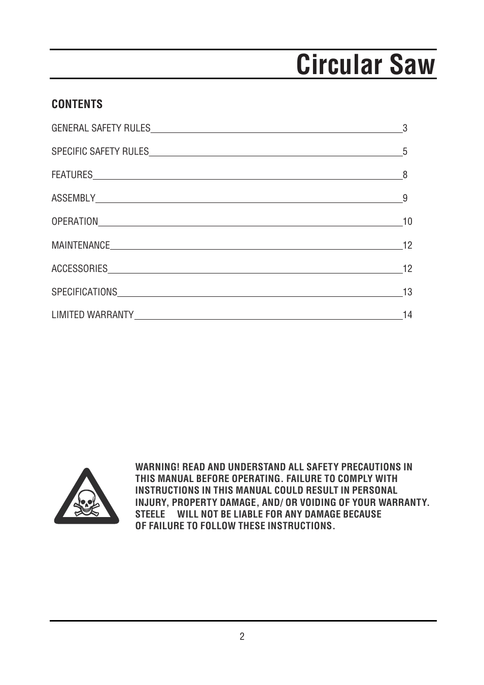 Circular saw | Steele Products SP-PT211 User Manual | Page 2 / 15