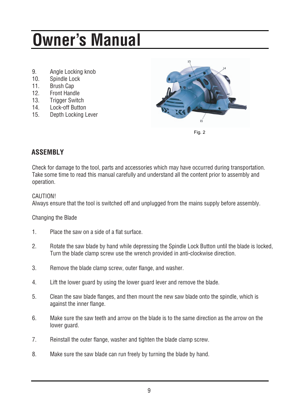 Owner’s manual | Steele Products SP-PT211 User Manual | Page 9 / 15