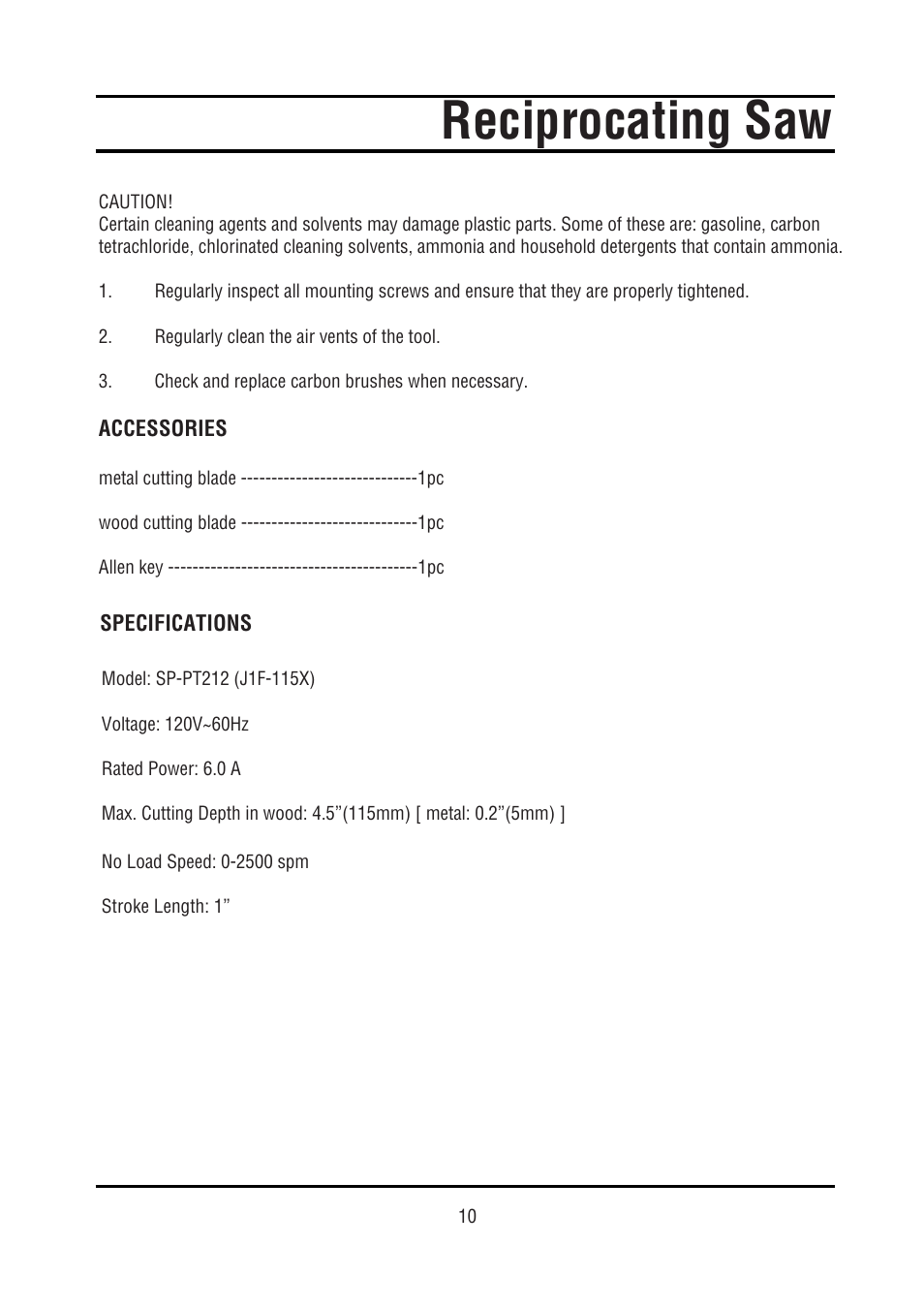 Reciprocating saw | Steele Products SP-PT212 User Manual | Page 10 / 12