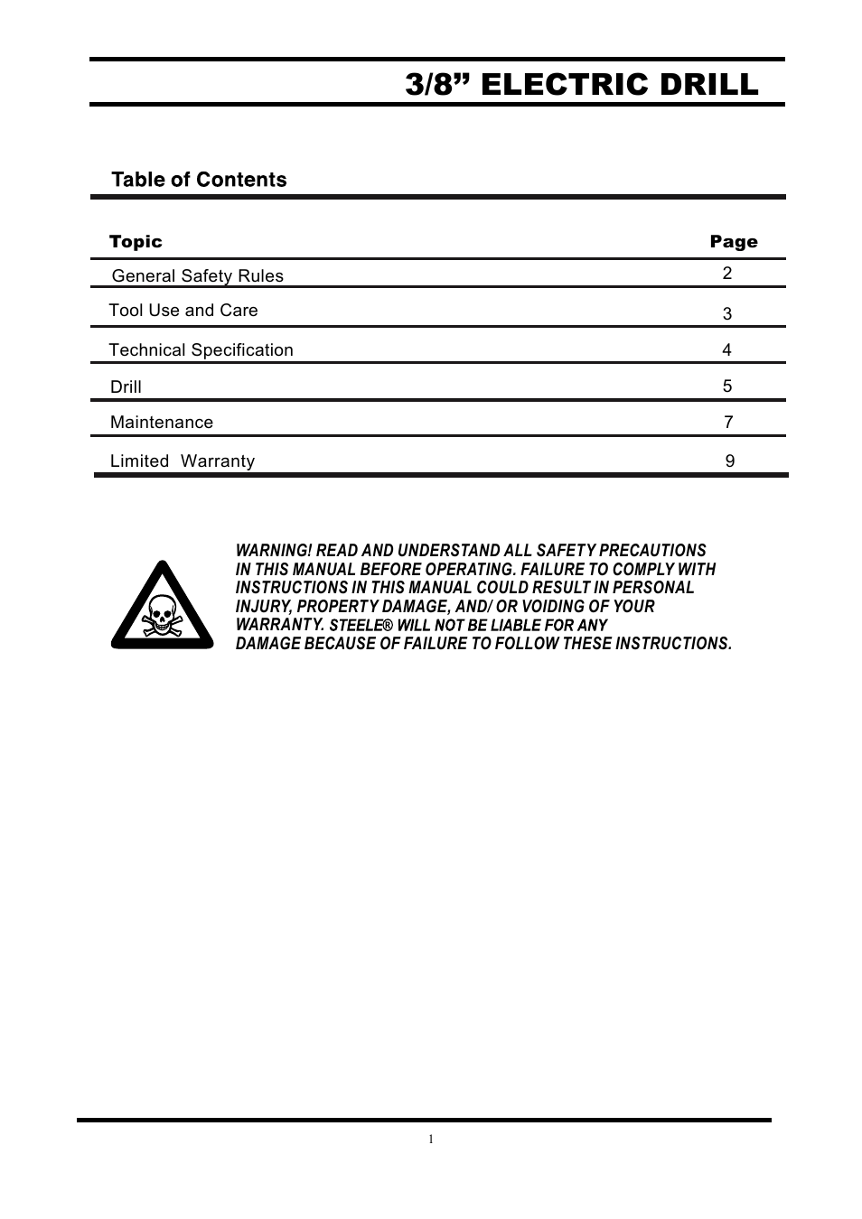 3/8’’ electric drill | Steele Products SP-PT235 User Manual | Page 2 / 11