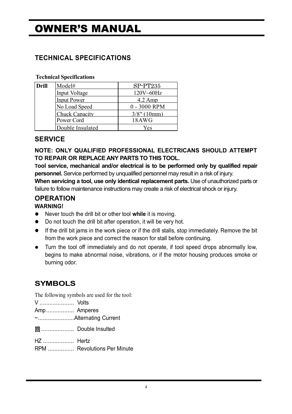 Owner’s manual | Steele Products SP-PT235 User Manual | Page 5 / 11