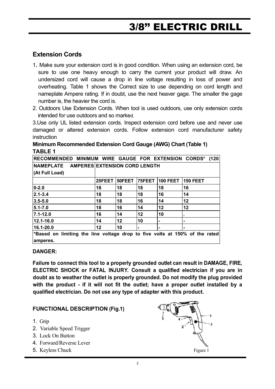 3/8’’ electric drill, Extension cords | Steele Products SP-PT235 User Manual | Page 6 / 11