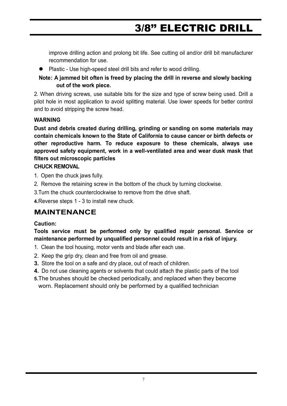 3/8’’ electric drill | Steele Products SP-PT235 User Manual | Page 8 / 11