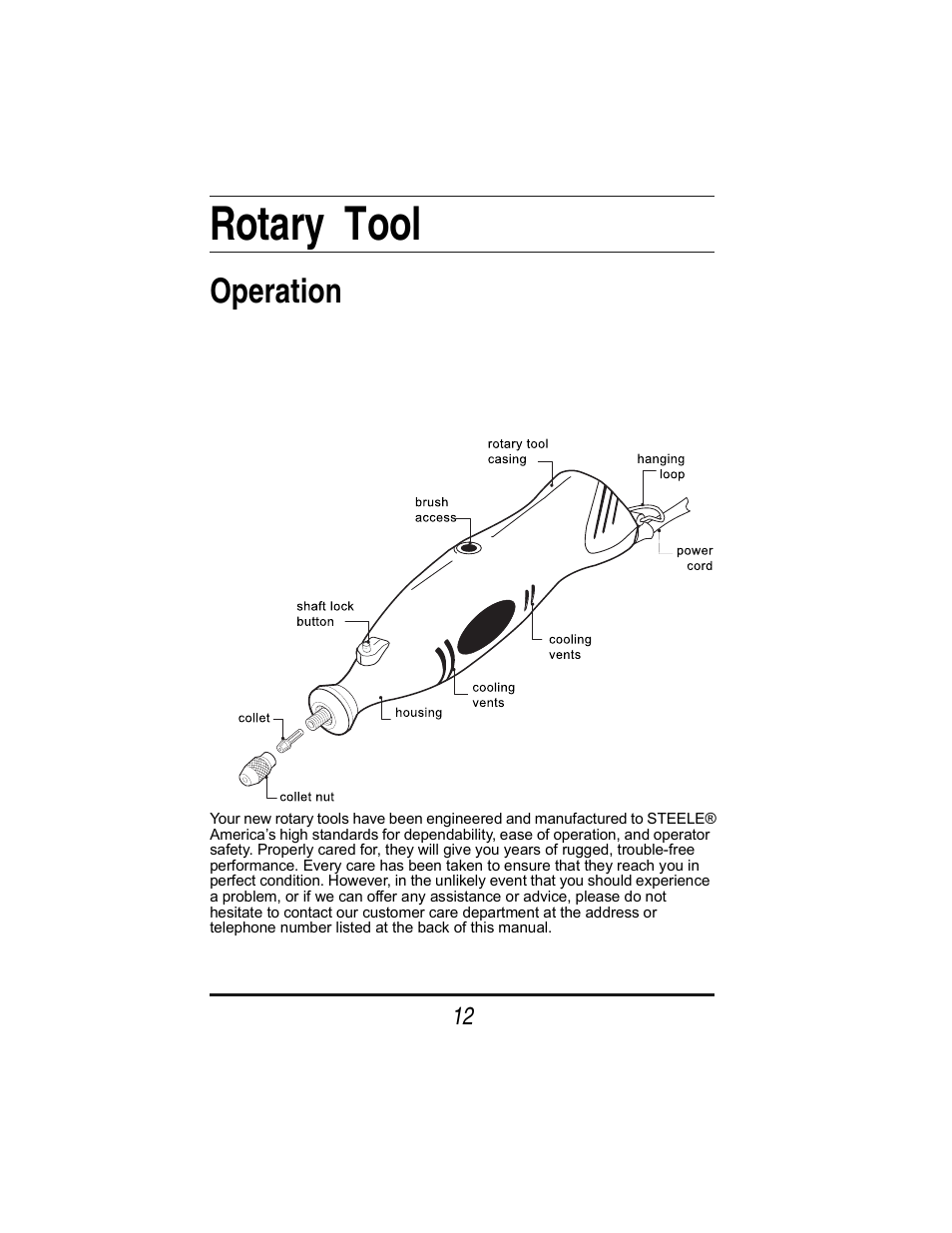 Rotary tool, Operation | Steele Products SP-PT253 User Manual | Page 12 / 31