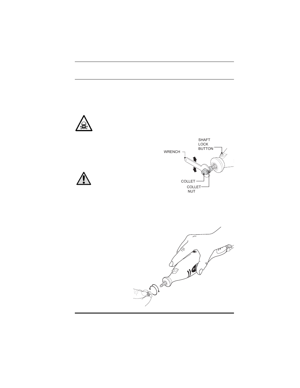 Operation (cont’d), Inserting/removing accessories, 1 press the shaft lock button | 5 tighten the collet nut by hand until snug, Owner’s manual | Steele Products SP-PT253 User Manual | Page 13 / 31