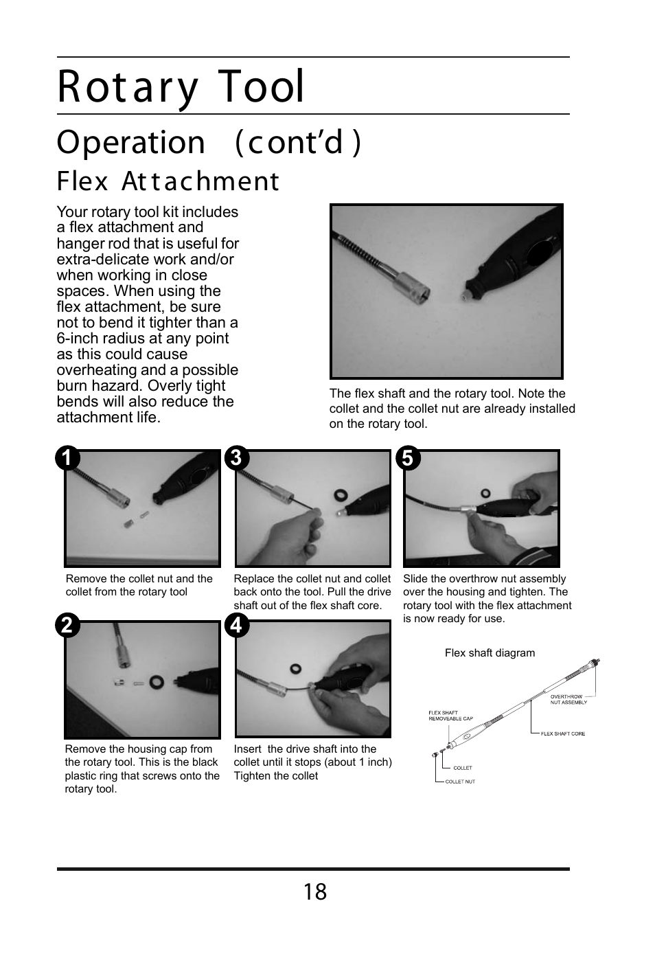 Rotary tool, Operation (cont’d ), Flex at t ac hment | Steele Products SP-PT253 User Manual | Page 18 / 31