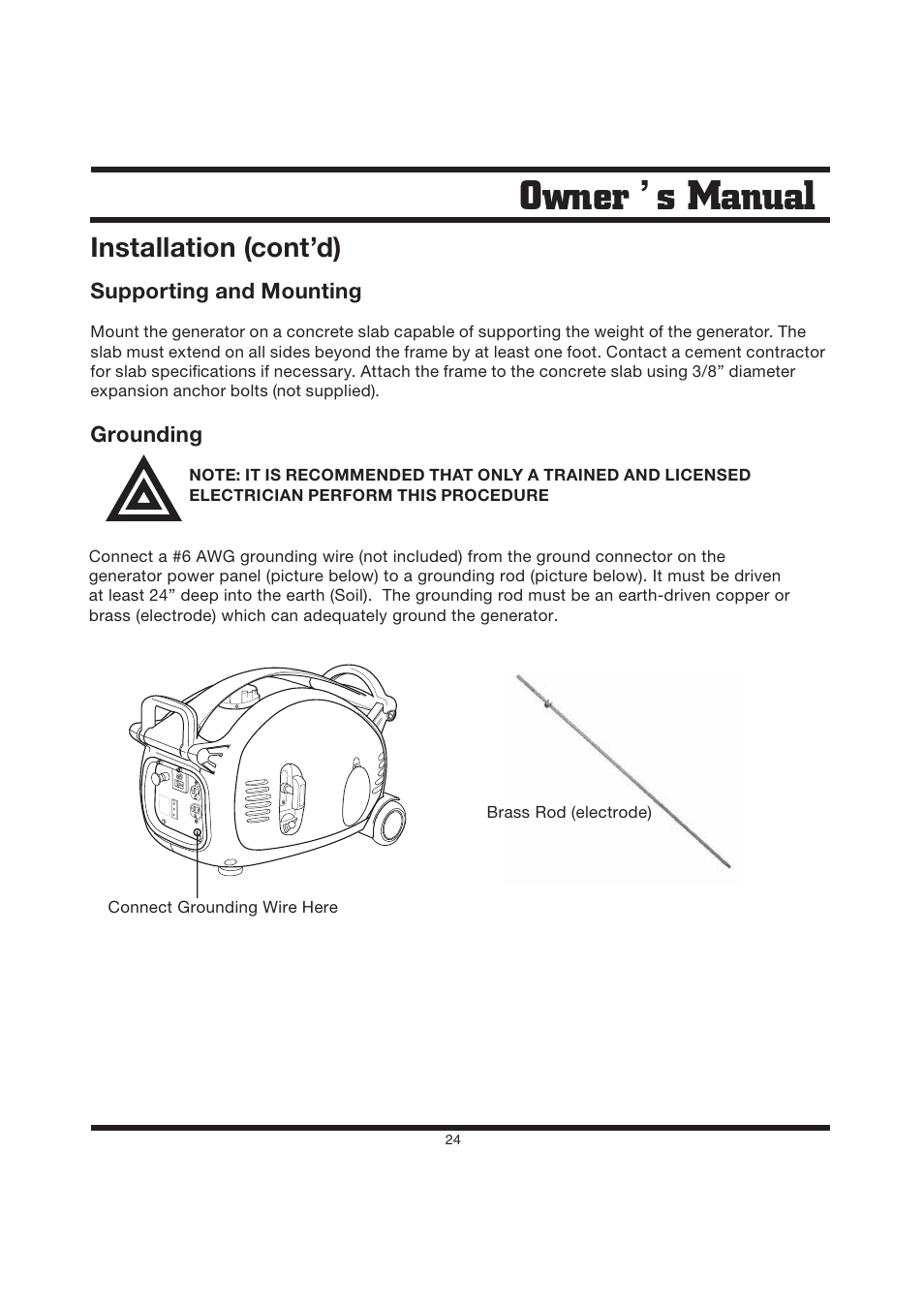 Owner s manual, Installation (cont’d) | Steele Products SP-GG200D User Manual | Page 24 / 50