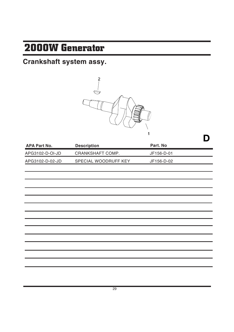 2000w generator, Crankshaft system assy | Steele Products SP-GG200D User Manual | Page 29 / 50