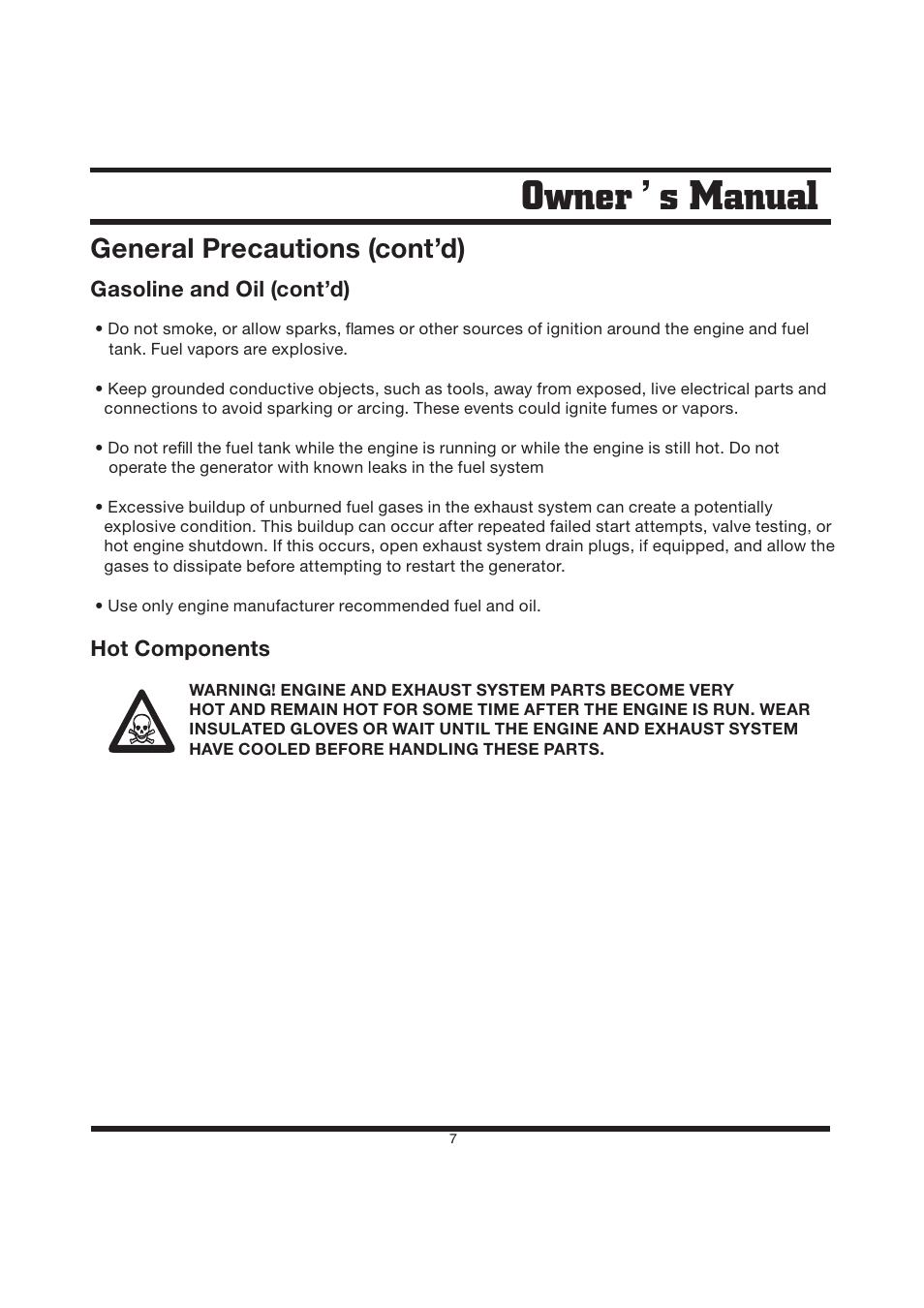 Owner s manual, General precautions (cont’d) | Steele Products SP-GG200D User Manual | Page 7 / 50