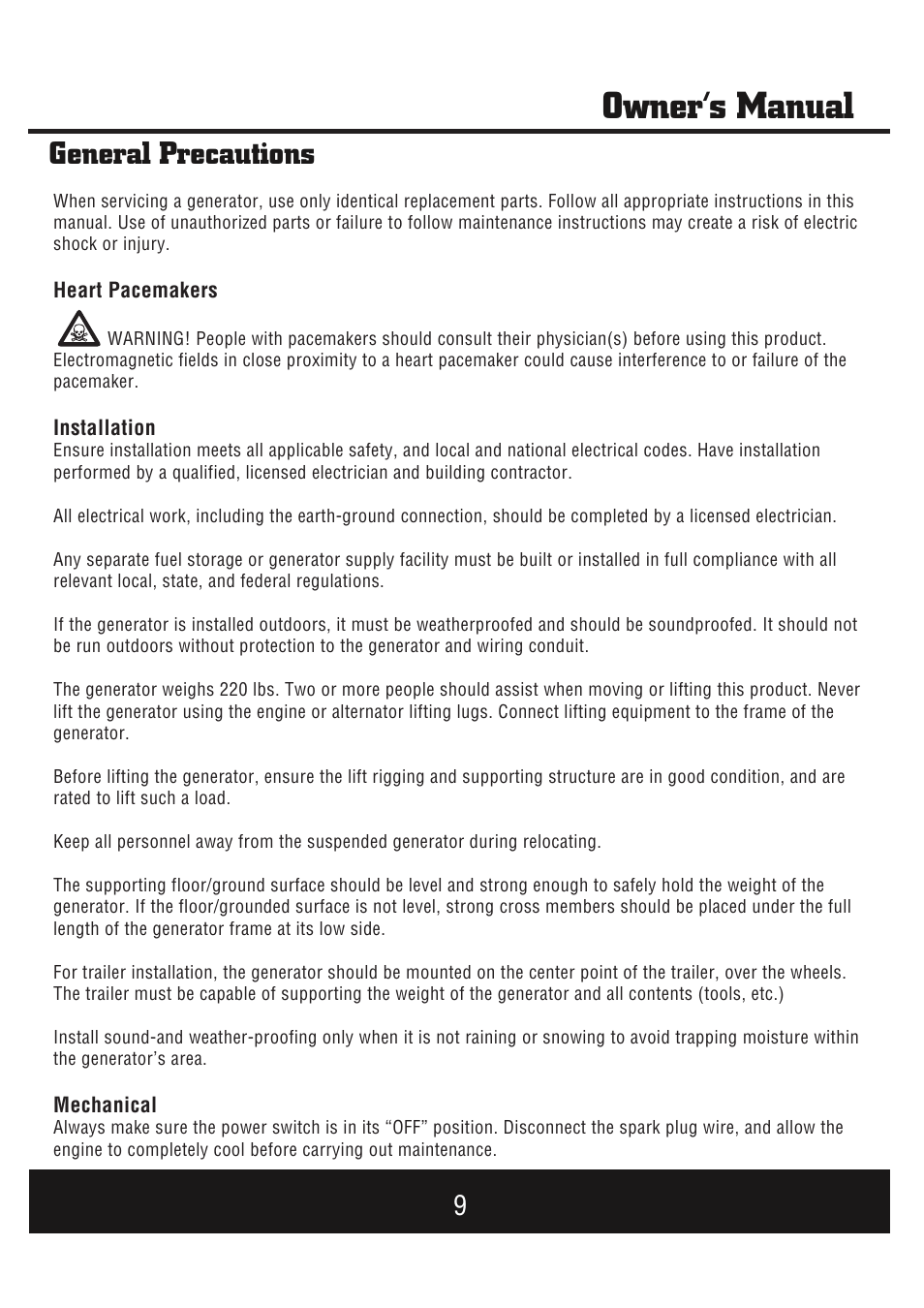 Owner’s manual, General precautions | Steele Products SP-GG1000E User Manual | Page 10 / 46