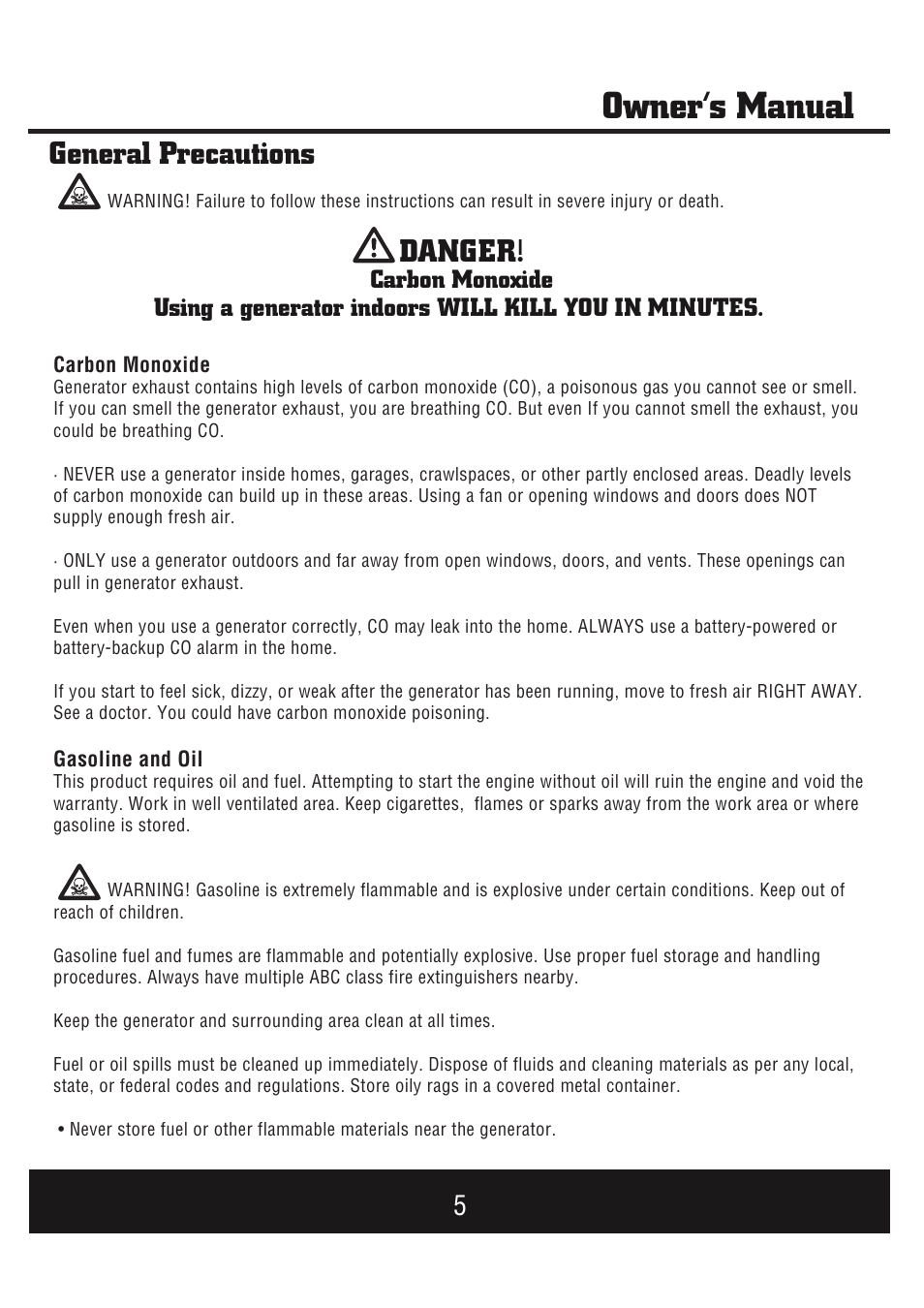 Owner’s manual, General precautions, Danger | Steele Products SP-GG1000E User Manual | Page 6 / 46