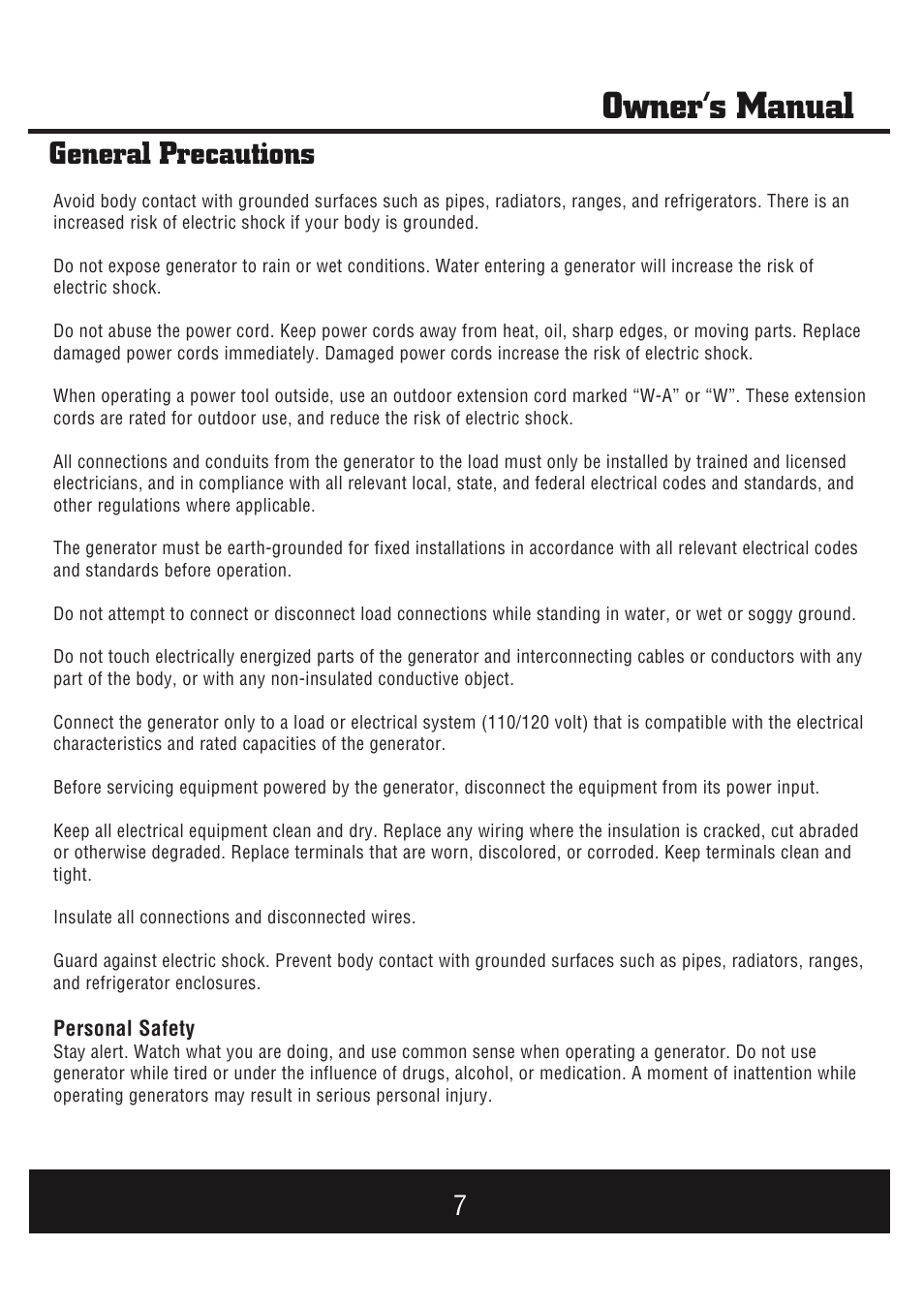 Owner’s manual, General precautions | Steele Products SP-GG1000E User Manual | Page 8 / 46