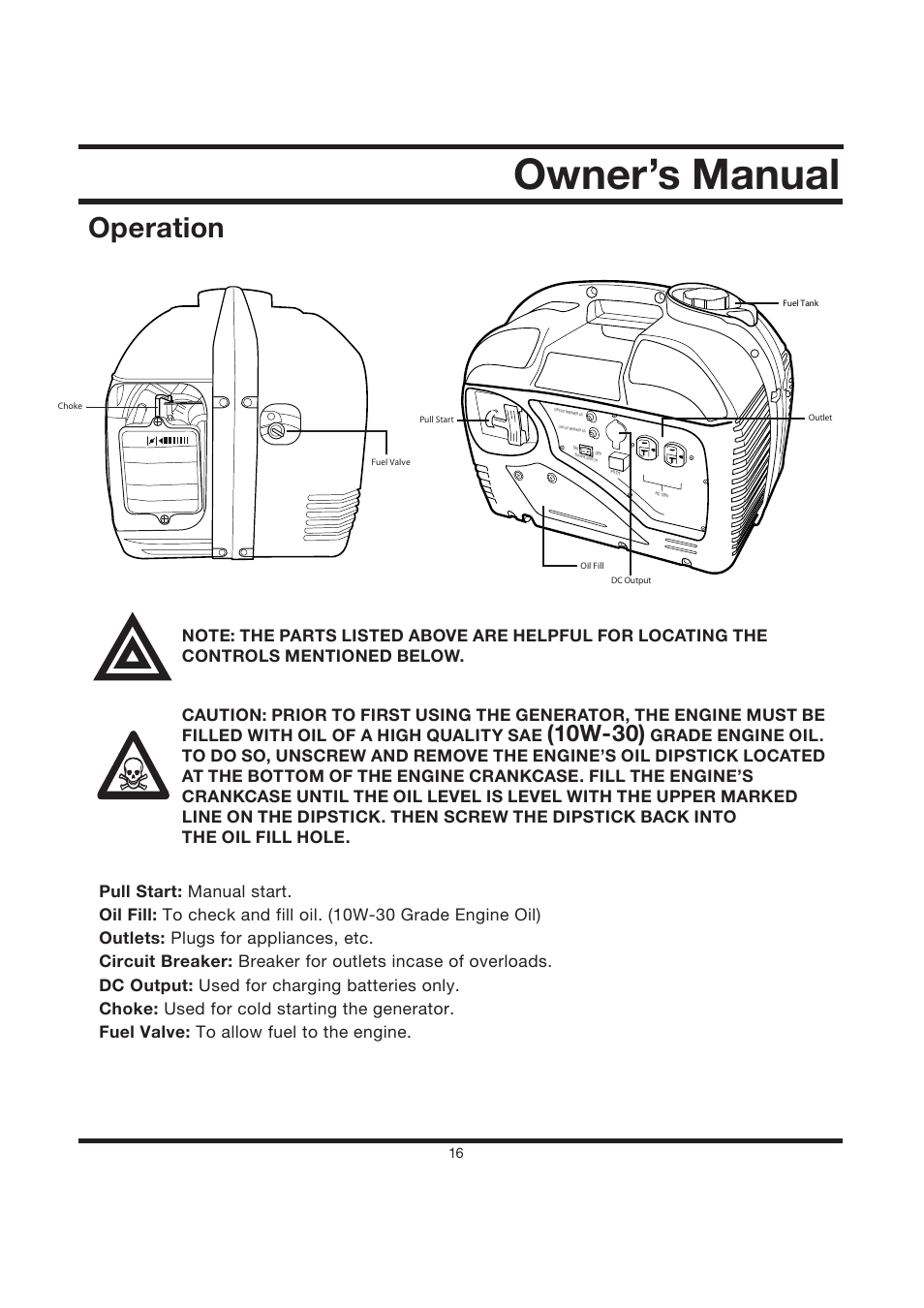 Owner’s manual, Operation, 10w-30) | Steele Products SP-GG120CM User Manual | Page 17 / 47