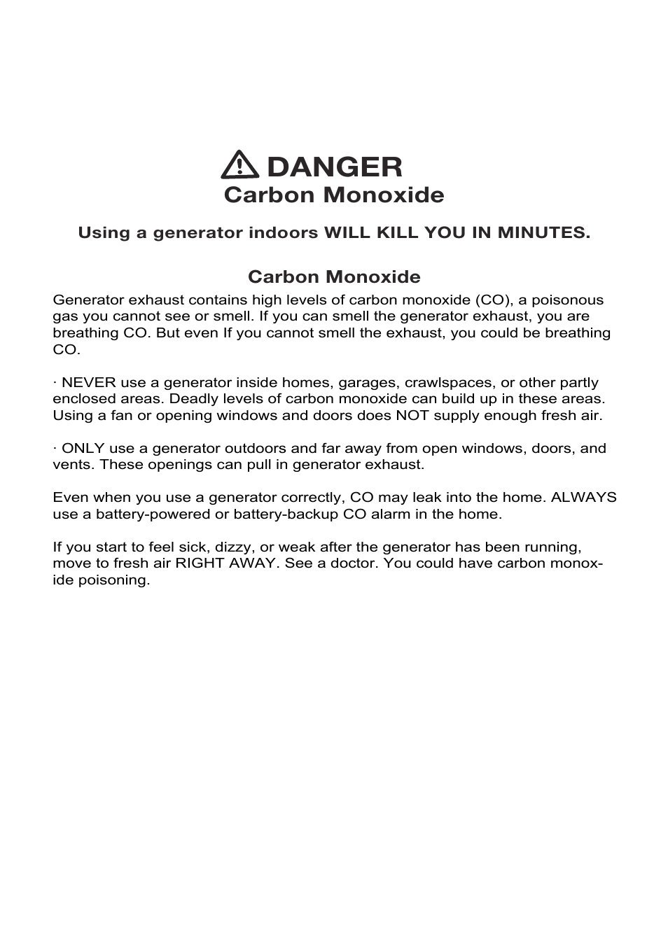 Danger, Carbon monoxide | Steele Products SP-GG120CM User Manual | Page 2 / 47