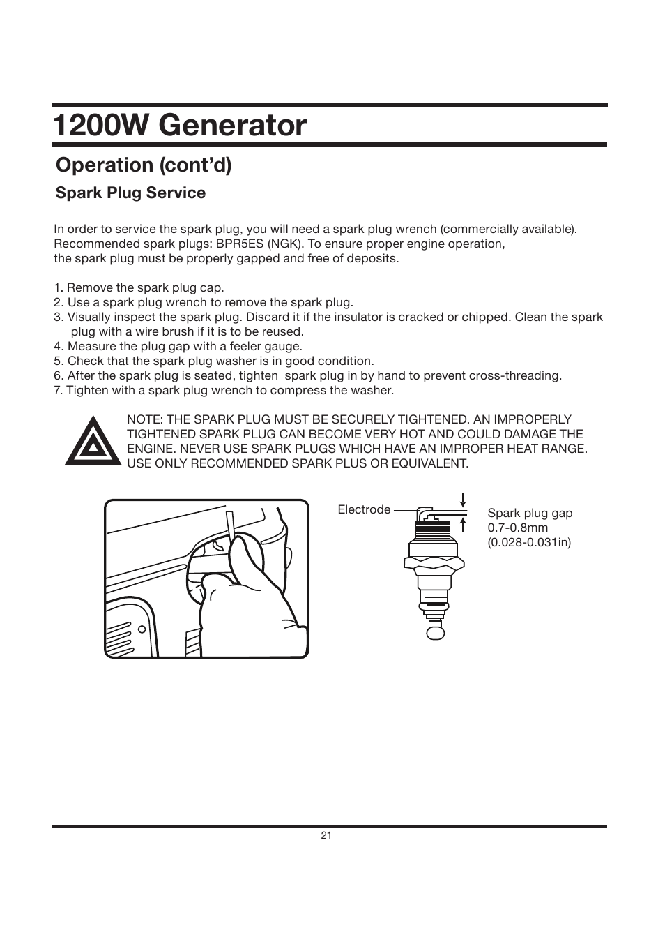 1200w generator, Operation (cont’d) | Steele Products SP-GG120CM User Manual | Page 22 / 47