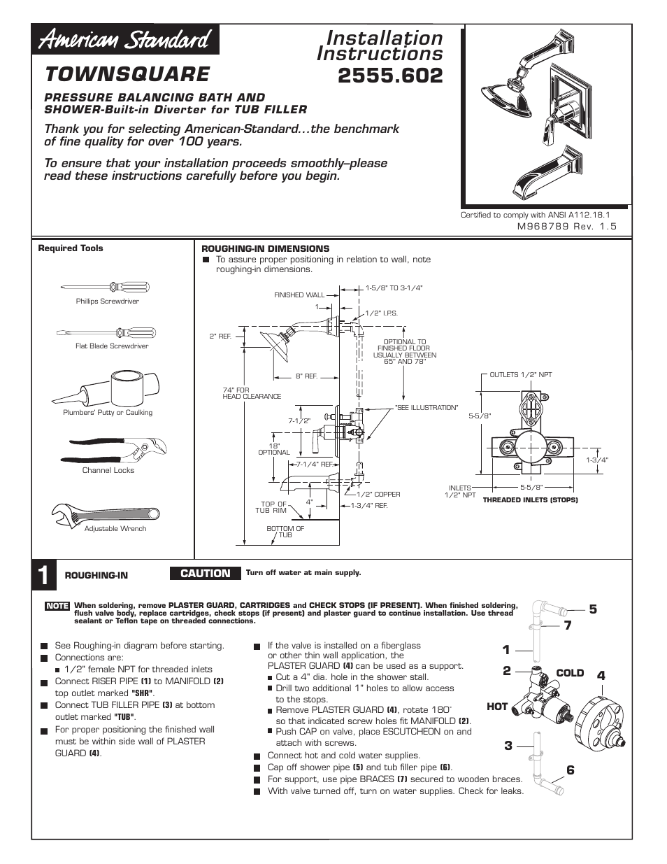 American Standard TOWNSQUARE 2555.602 User Manual | 3 pages