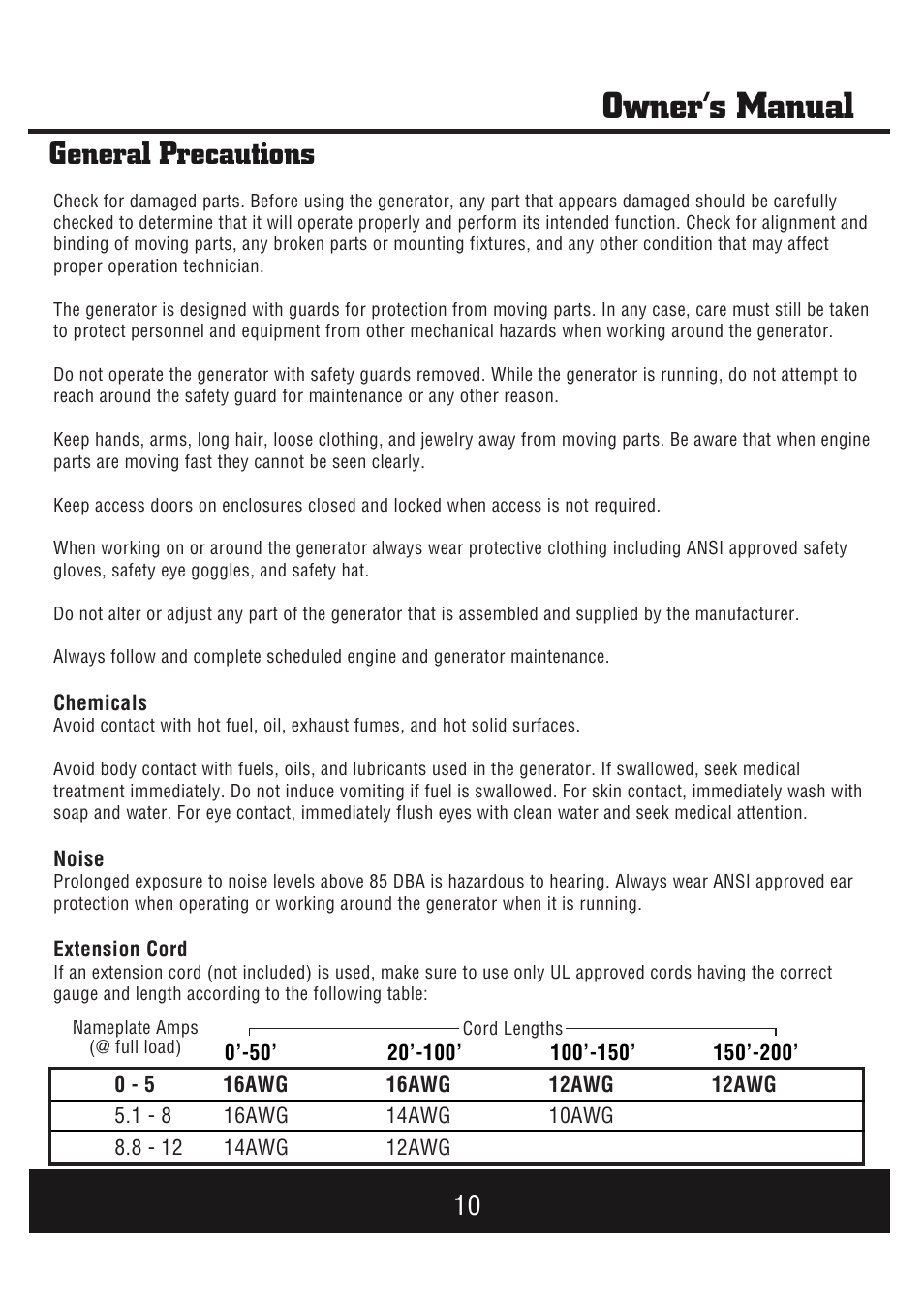 Owner’s manual, General precautions | Steele Products SP-GG900E User Manual | Page 11 / 43