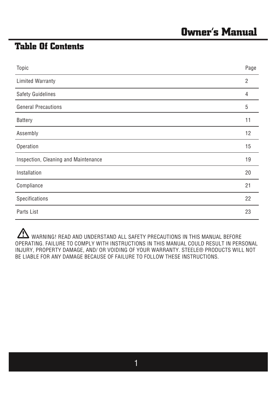 Steele Products SP-GG900E User Manual | Page 2 / 43