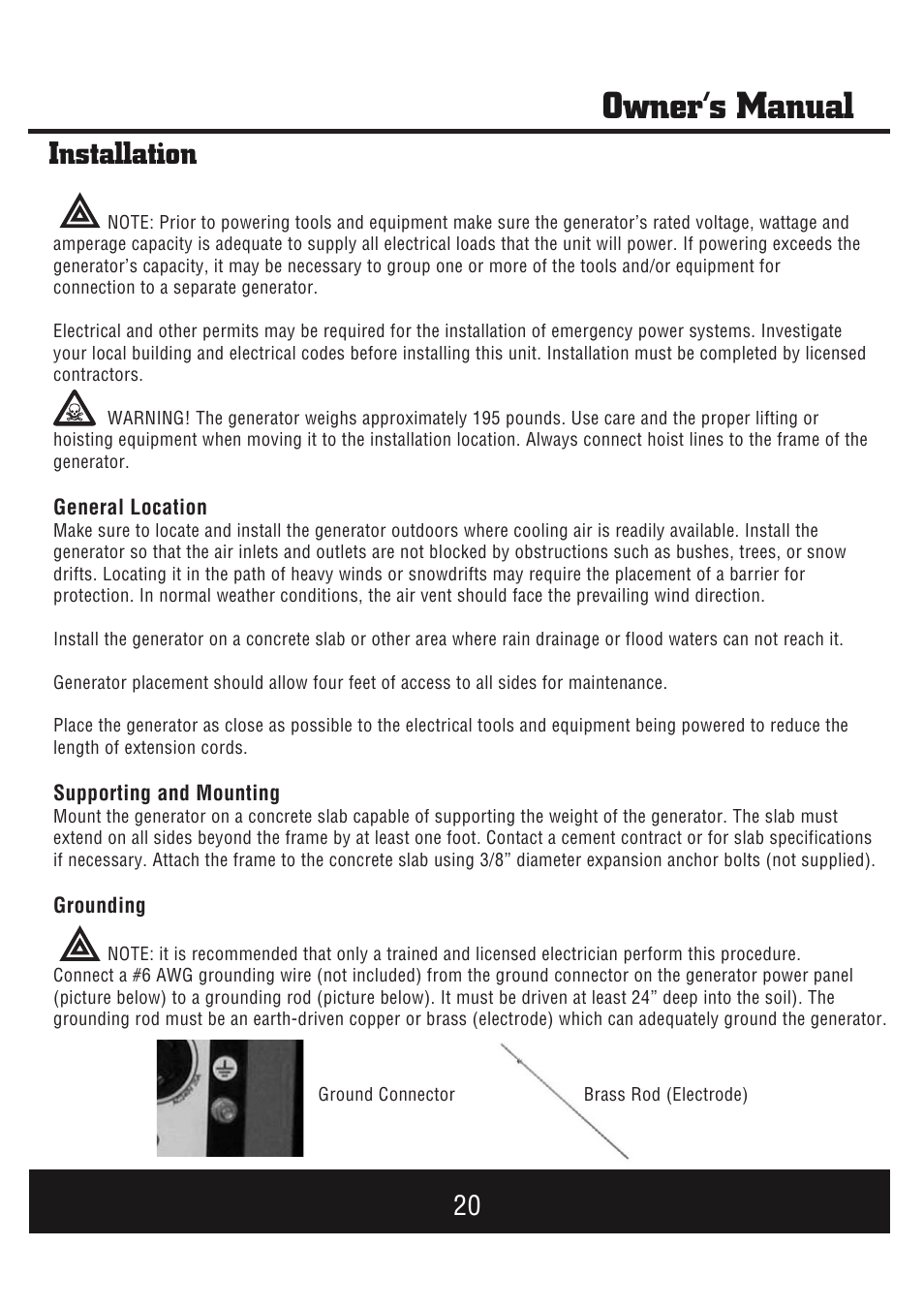 Owner’s manual, Installation | Steele Products SP-GG900E User Manual | Page 21 / 43
