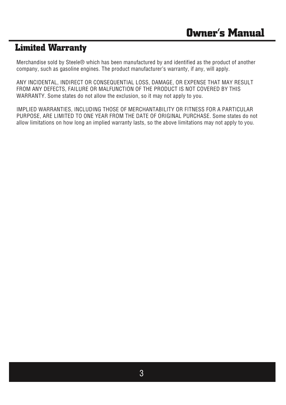 Owner’s manual, Limited warranty | Steele Products SP-GG900E User Manual | Page 4 / 43