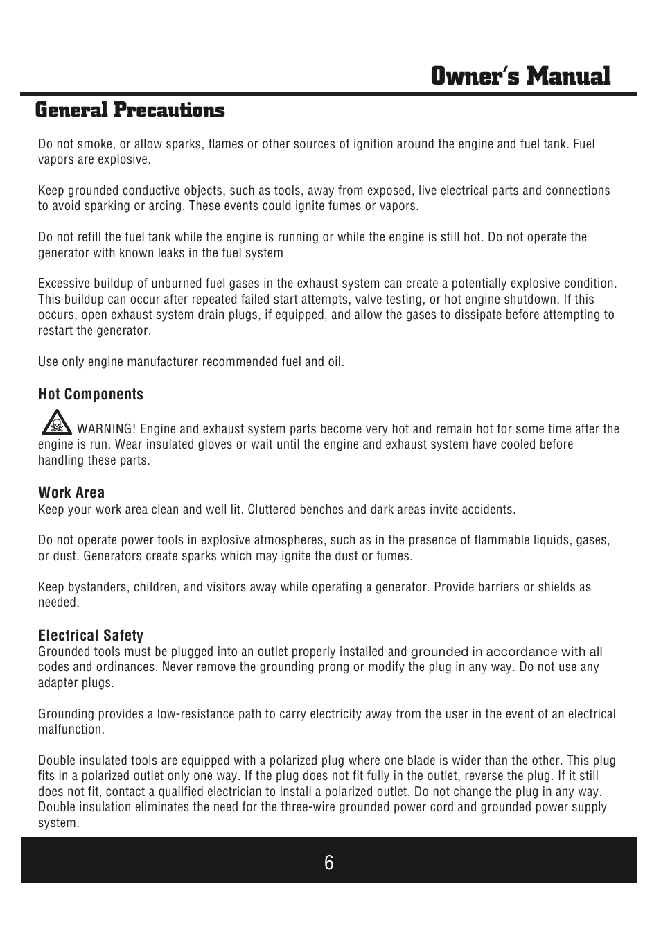 Owner’s manual, General precautions | Steele Products SP-GG900E User Manual | Page 7 / 43