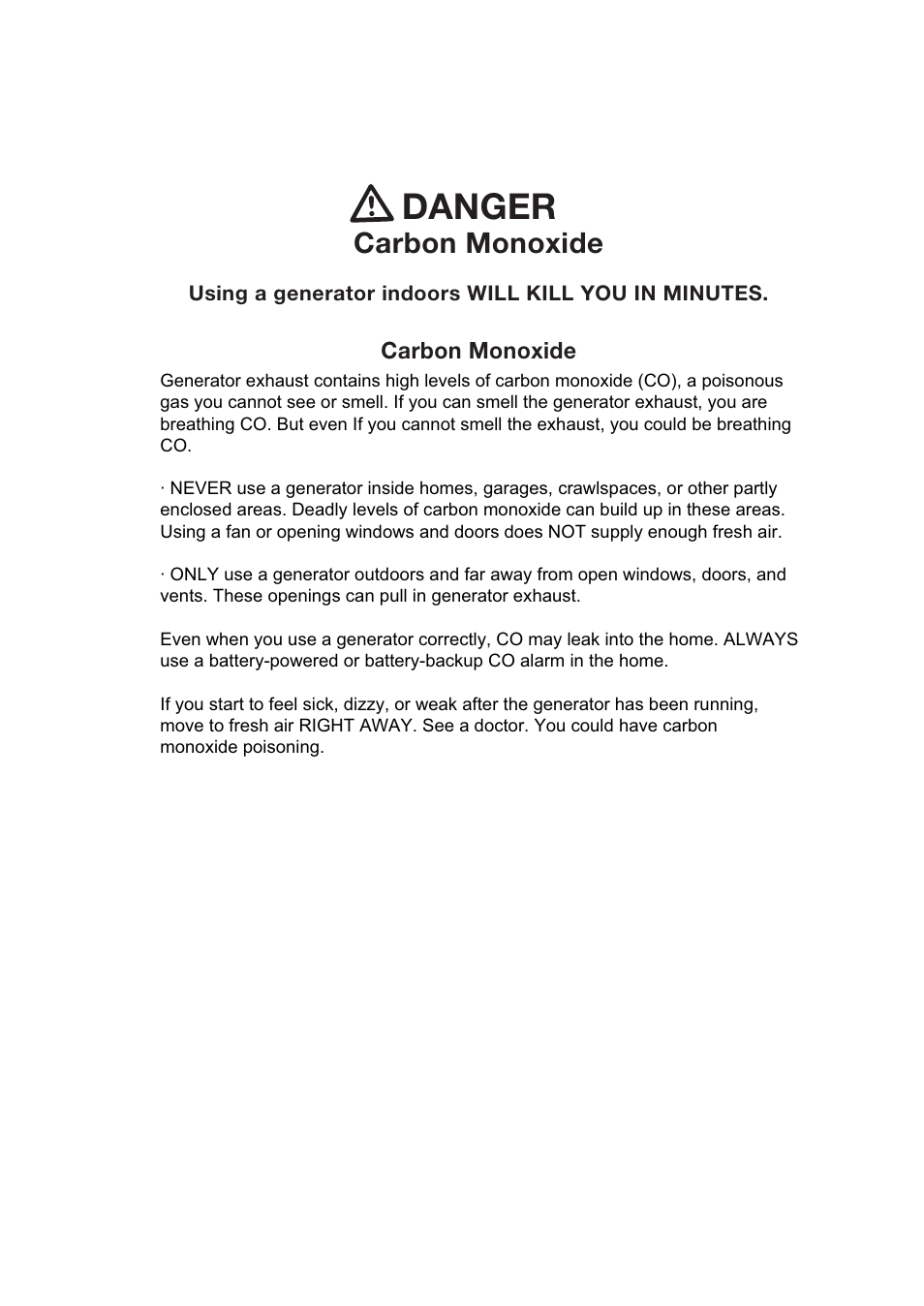 Danger, Carbon monoxide | Steele Products SP-GG350 User Manual | Page 2 / 56