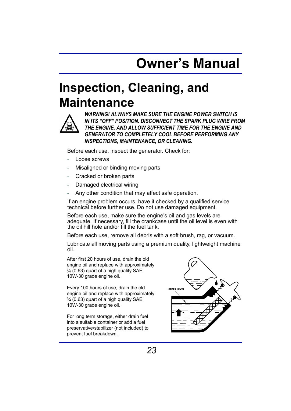 Owner’s manual, Inspection, cleaning, and maintenance | Steele Products SP-GG350 User Manual | Page 24 / 56