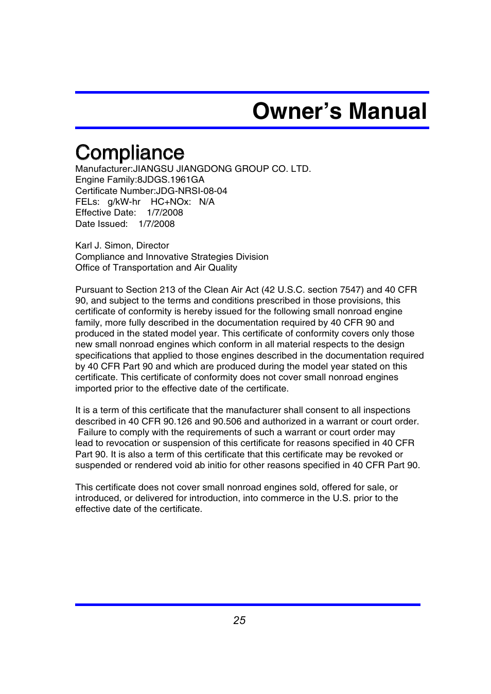 Owner’s manual, Compliance | Steele Products SP-GG350 User Manual | Page 26 / 56