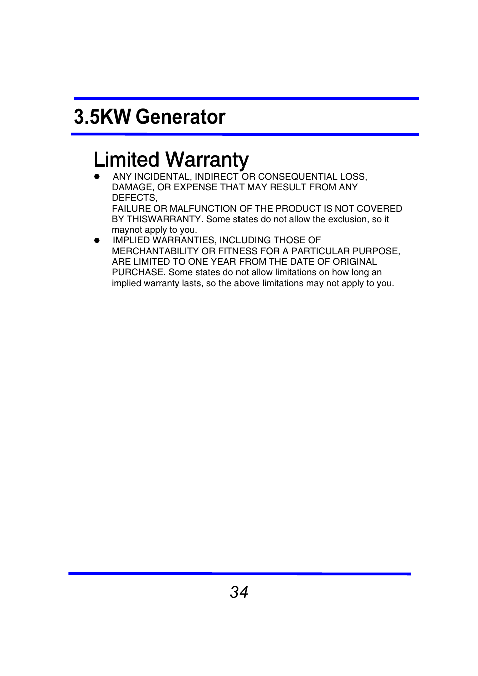 5kw generator, Limited warranty | Steele Products SP-GG350 User Manual | Page 35 / 56
