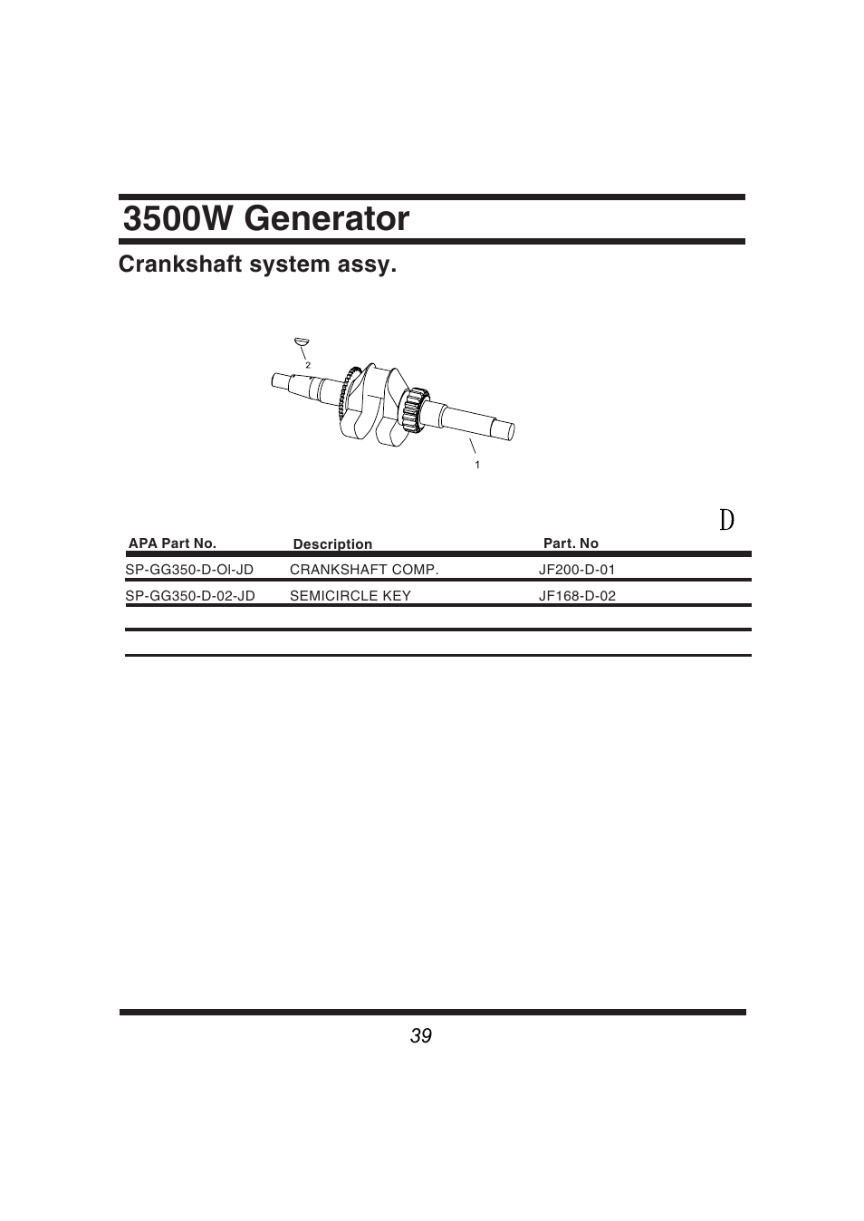 3500w generator, Crankshaft system assy | Steele Products SP-GG350 User Manual | Page 40 / 56