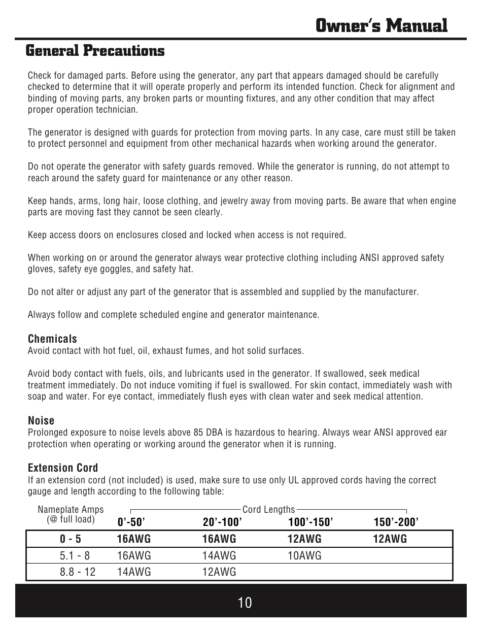 Owner’s manual, General precautions | Steele Products SP-GG750E User Manual | Page 11 / 43