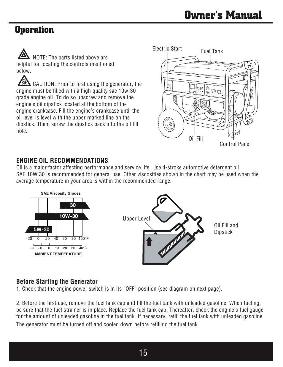 Owner’s manual, Operation | Steele Products SP-GG750E User Manual | Page 16 / 43