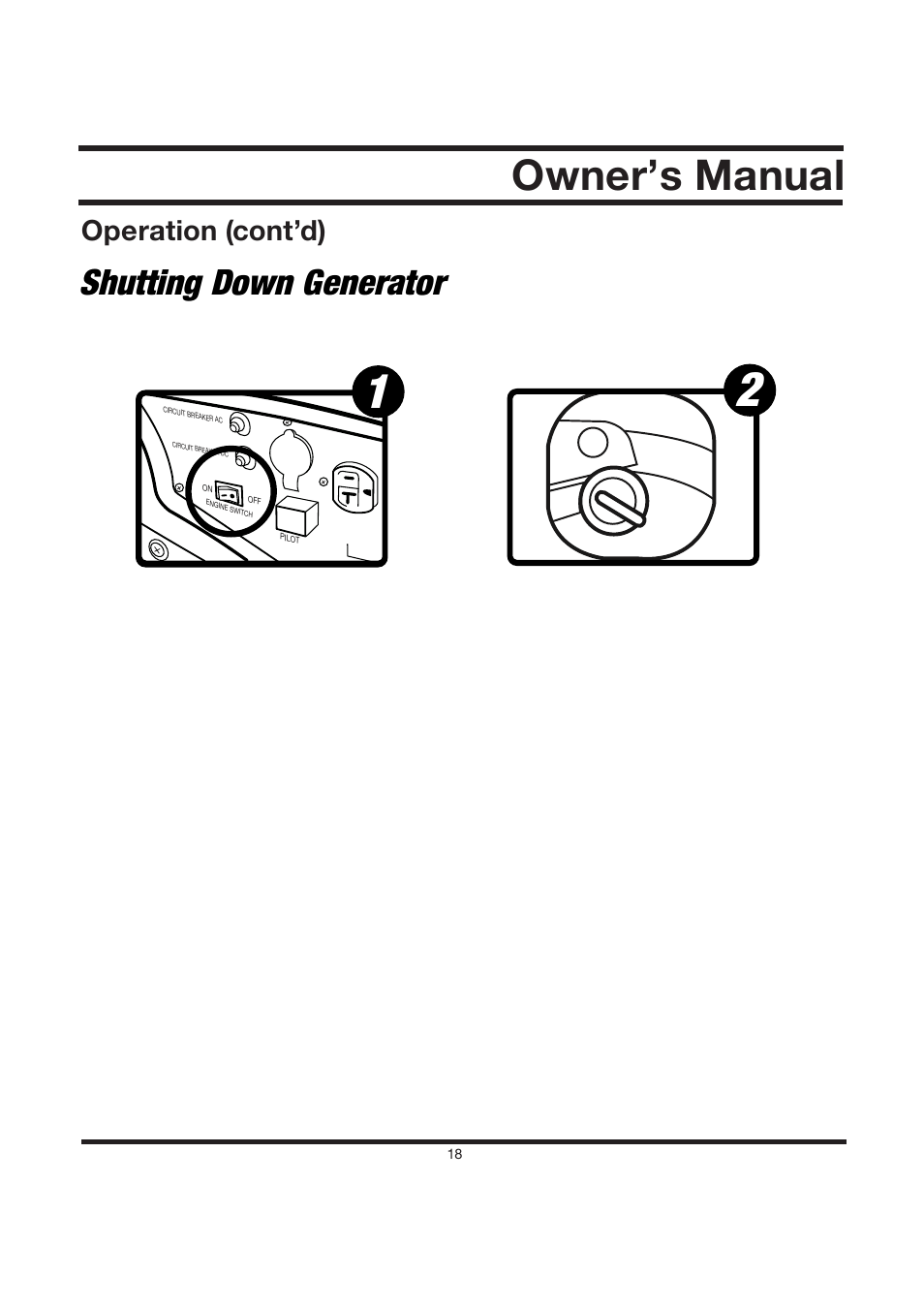 Owner’s manual, Shutting down generator, Operation (cont’d) | Steele Products SP-GG120 User Manual | Page 19 / 47