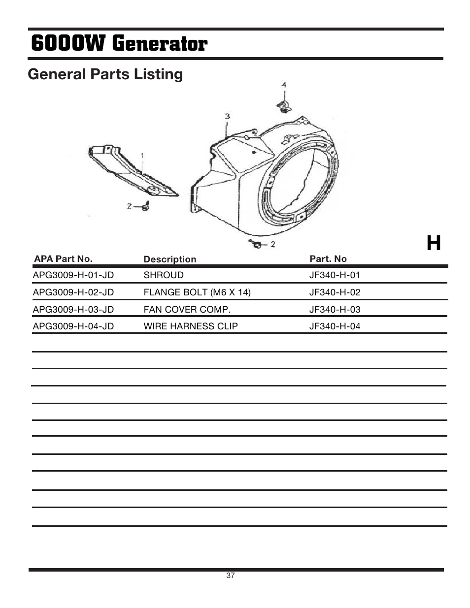 General parts listing | Steele Products SP-GG600 User Manual | Page 37 / 48