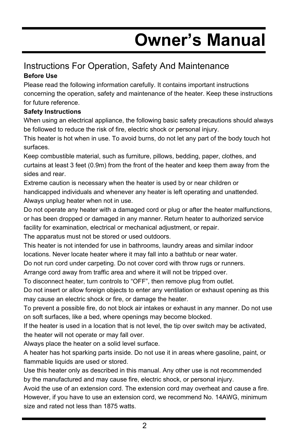 Owner’s manual | Steele Products SP-HD905 User Manual | Page 2 / 5