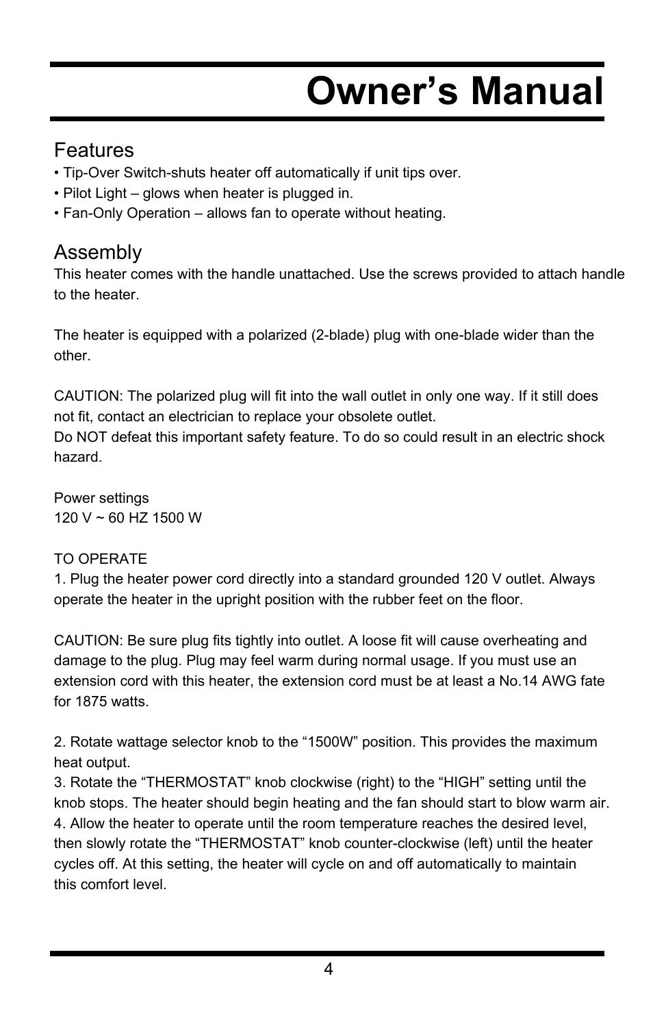 Owner’s manual | Steele Products SP-HD905 User Manual | Page 4 / 5
