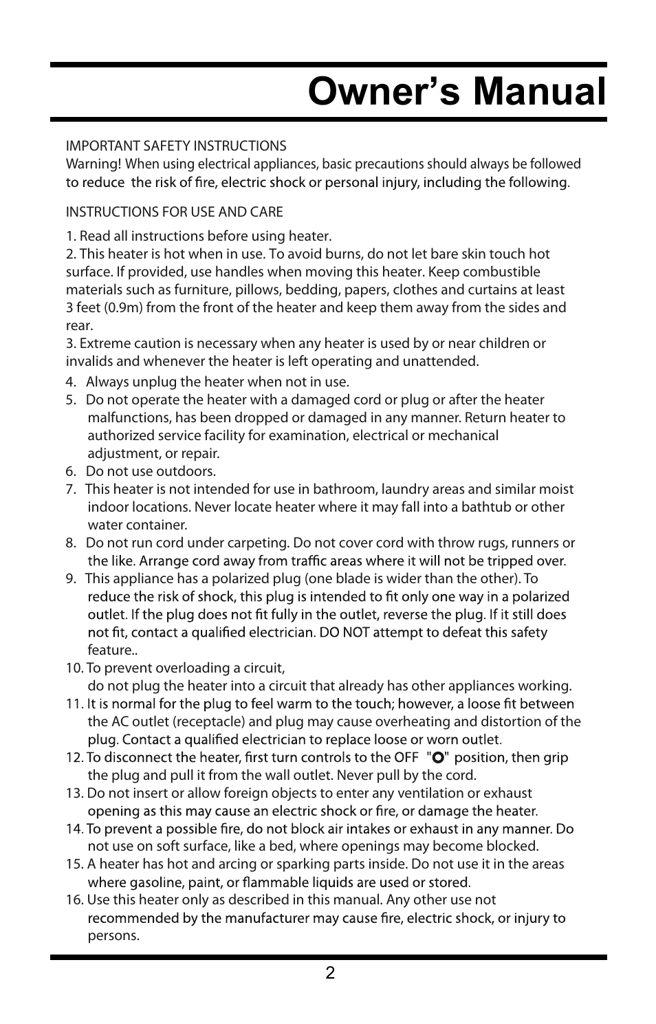 Owner’s manual | Steele Products SP-HD909 User Manual | Page 2 / 5