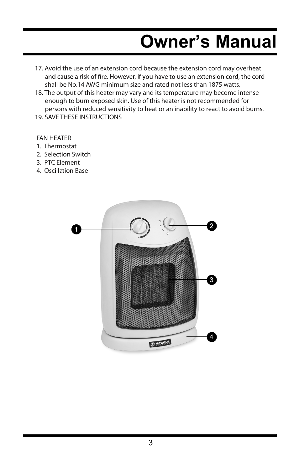 Owner’s manual | Steele Products SP-HD909 User Manual | Page 3 / 5