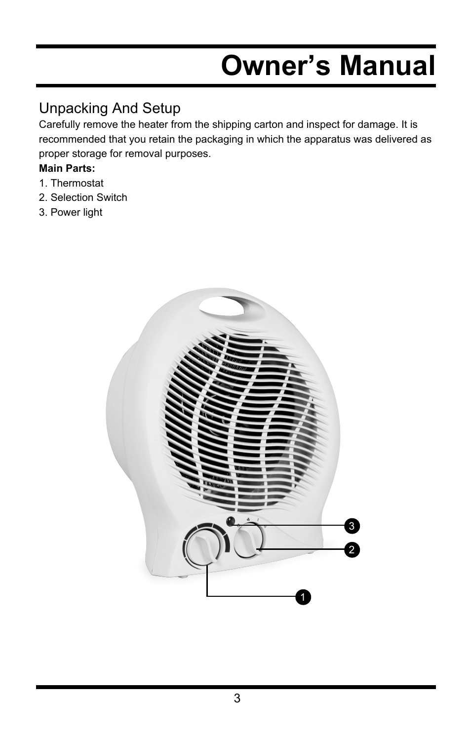 Owner’s manual, Unpacking and setup | Steele Products SP-HD907 User Manual | Page 3 / 5