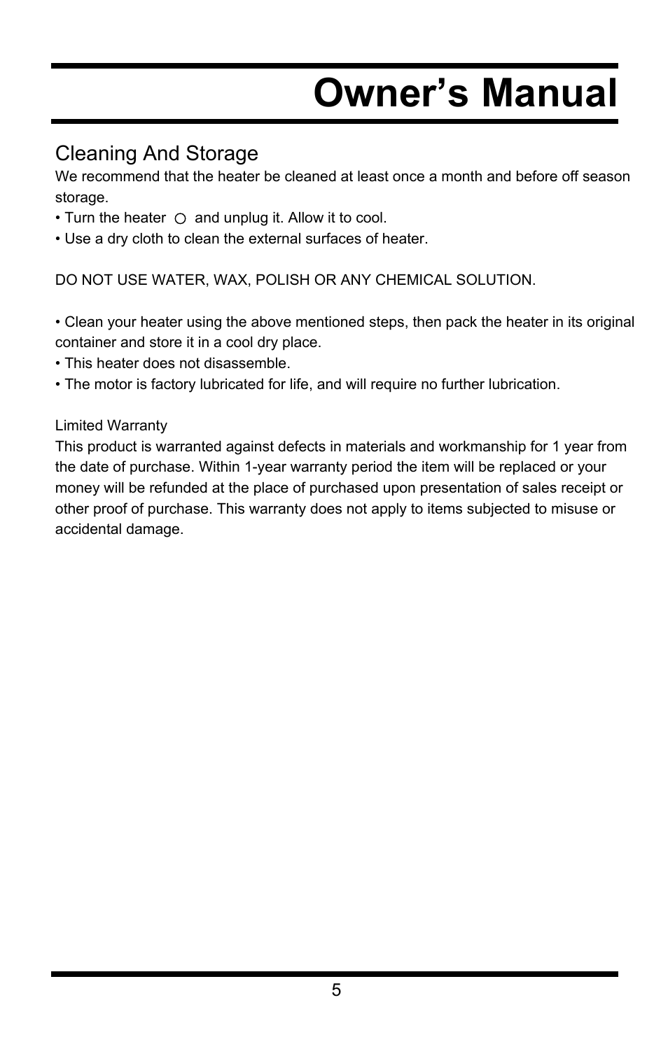 Owner’s manual | Steele Products SP-HD907 User Manual | Page 5 / 5