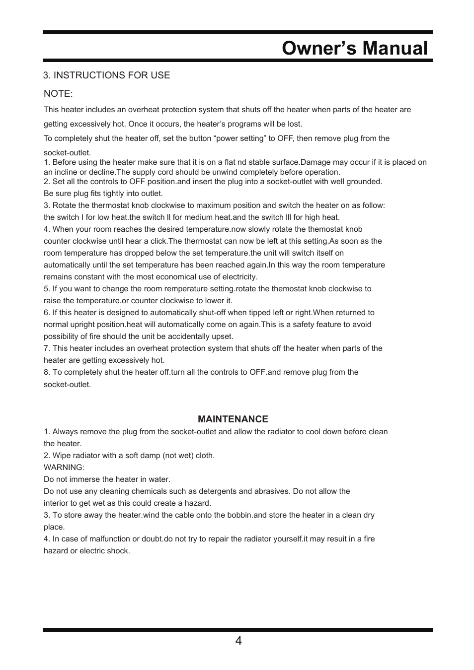 Owner’s manual | Steele Products SP-HO75 User Manual | Page 4 / 5