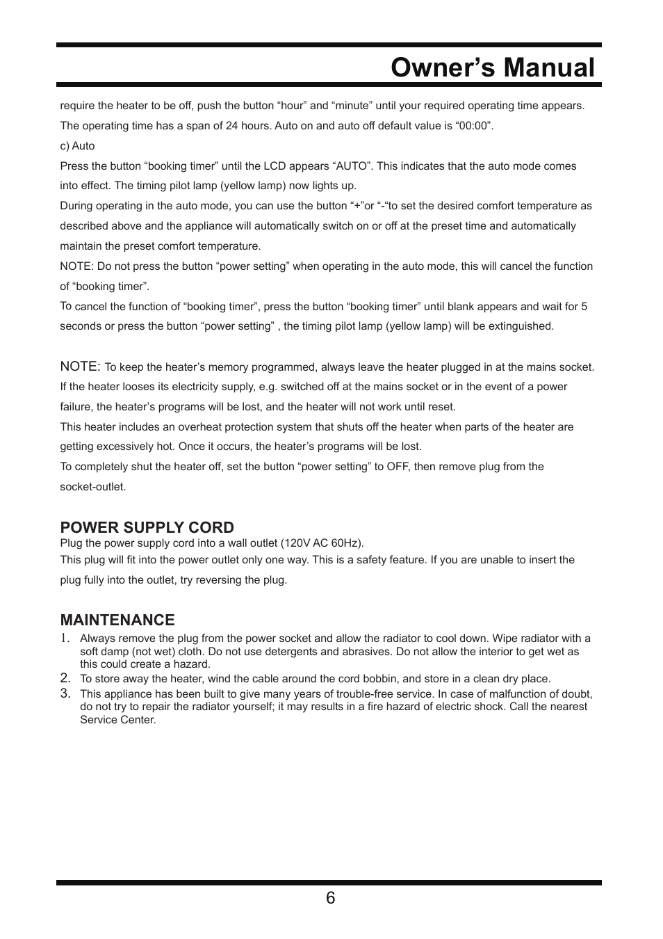 Owner’s manual | Steele Products SP-HO76 User Manual | Page 6 / 7