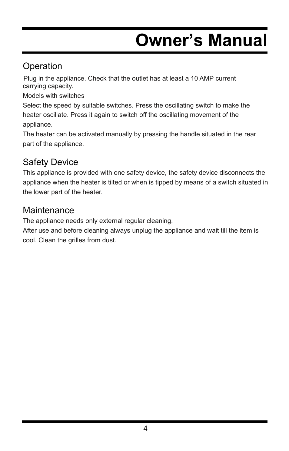 Owner’s manual | Steele Products SP-HP924 User Manual | Page 4 / 4