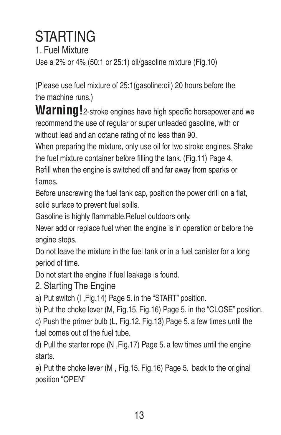 Starting, Warning | Steele Products SP-GMK049 User Manual | Page 15 / 26